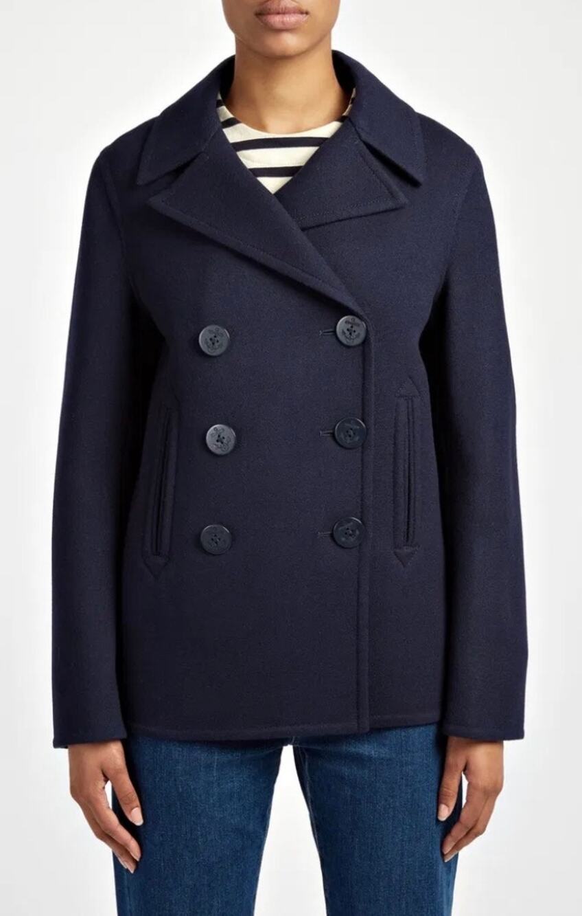 JOSEPH Wool Double Breasted Peacot Hector Coat Navy Classic Women's 36 US S